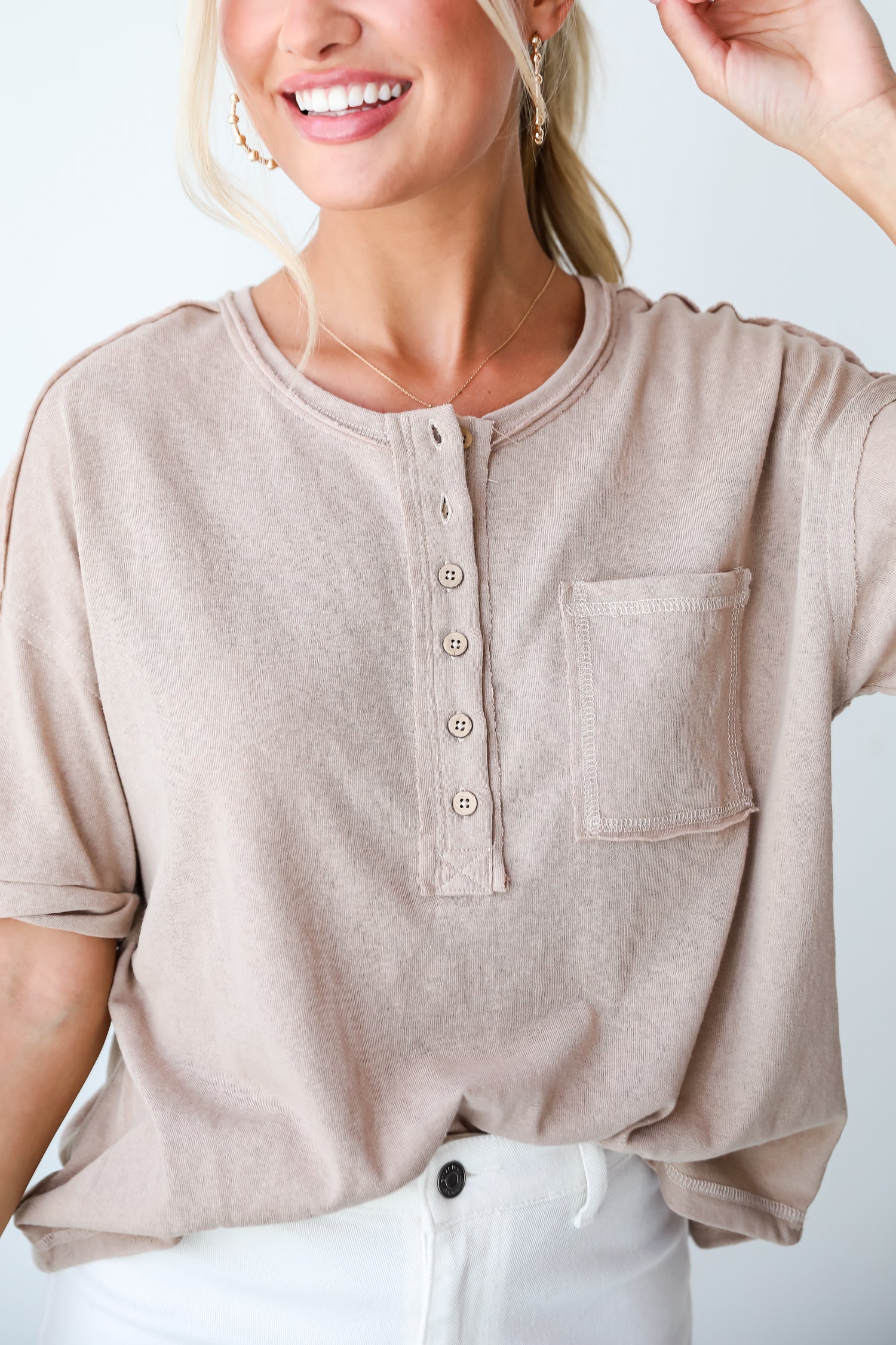 tan Henley Tee for women