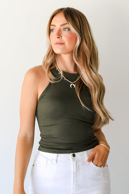 green basic High Neck Tank front view