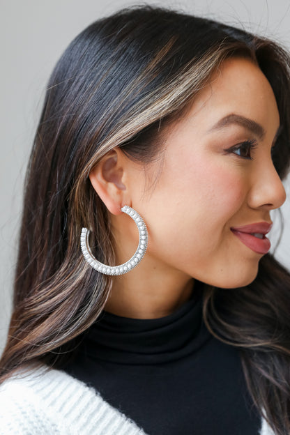 silver Pearl Hoop Earrings