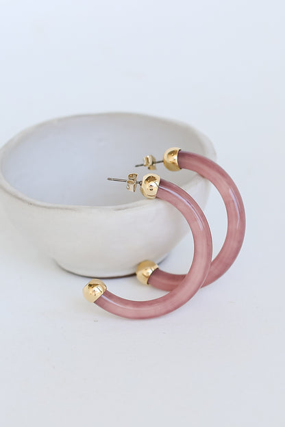 Mauve Acrylic Hoop Earrings flat lay