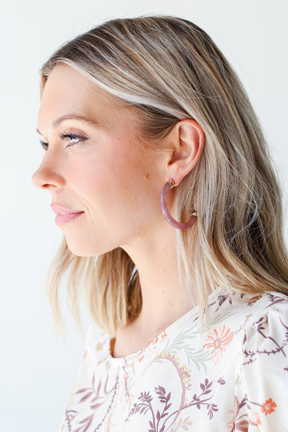 Mauve Acrylic Hoop Earrings close up