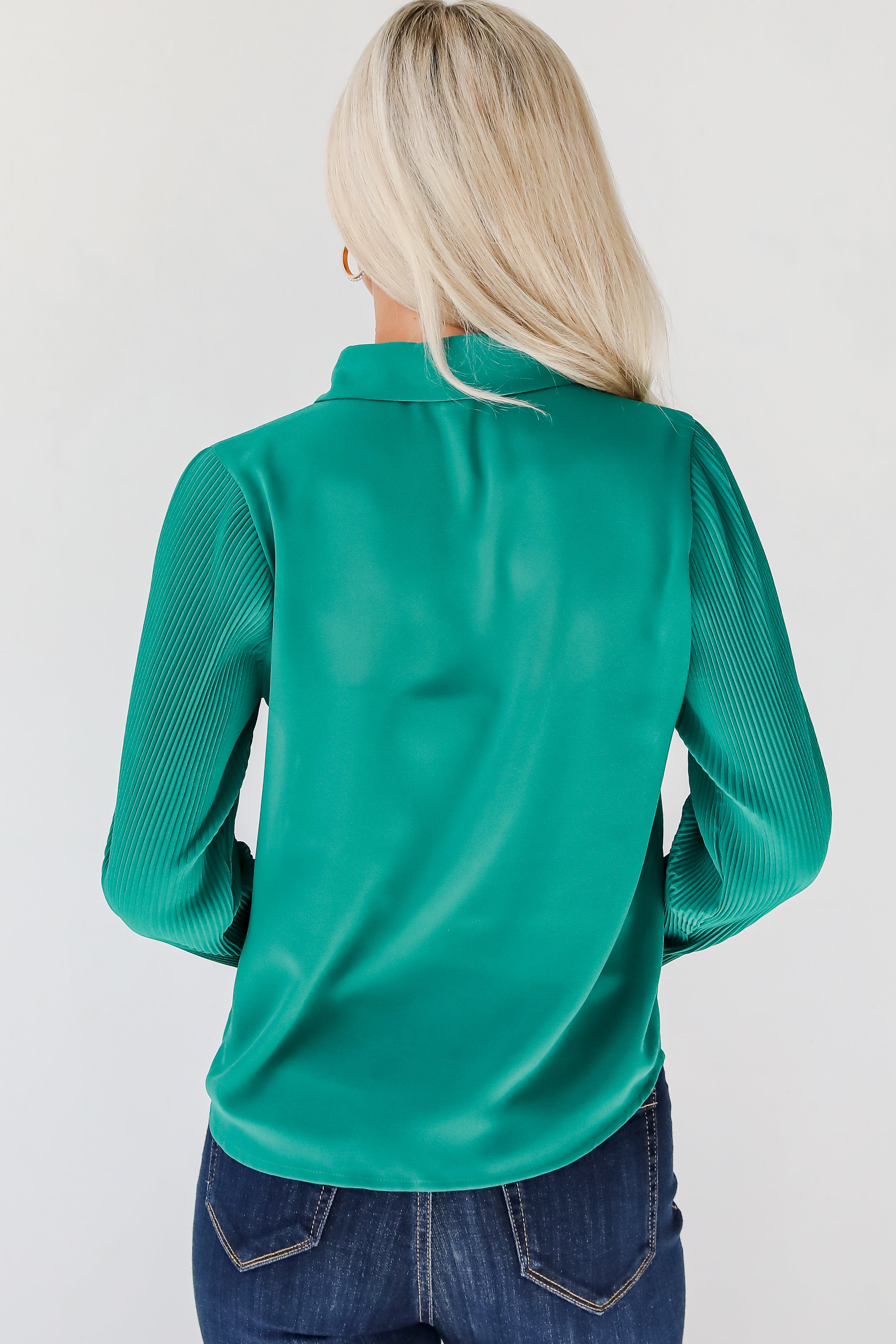 Unbelievable Energy Hunter Green Plisse Blouse