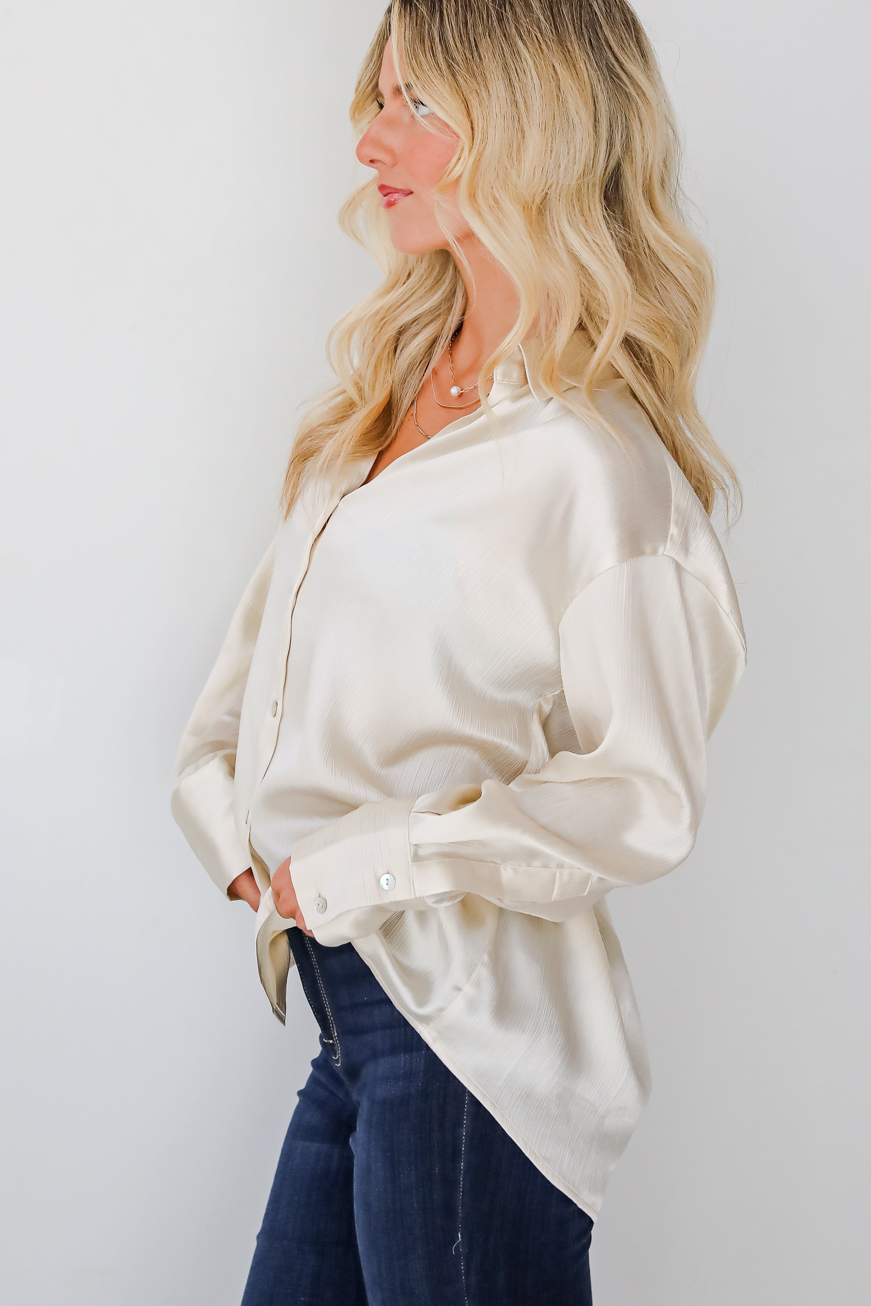 Pristine Luxury Satin Button-Up Blouse