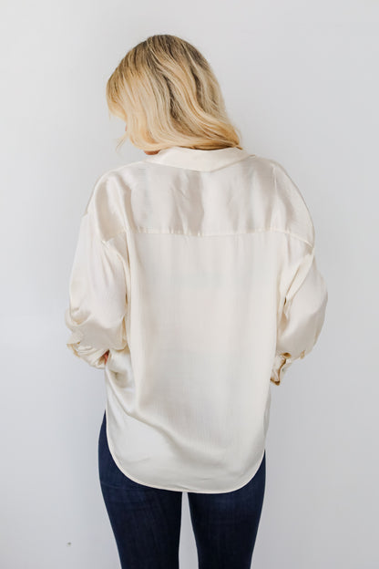 Pristine Luxury Satin Button-Up Blouse