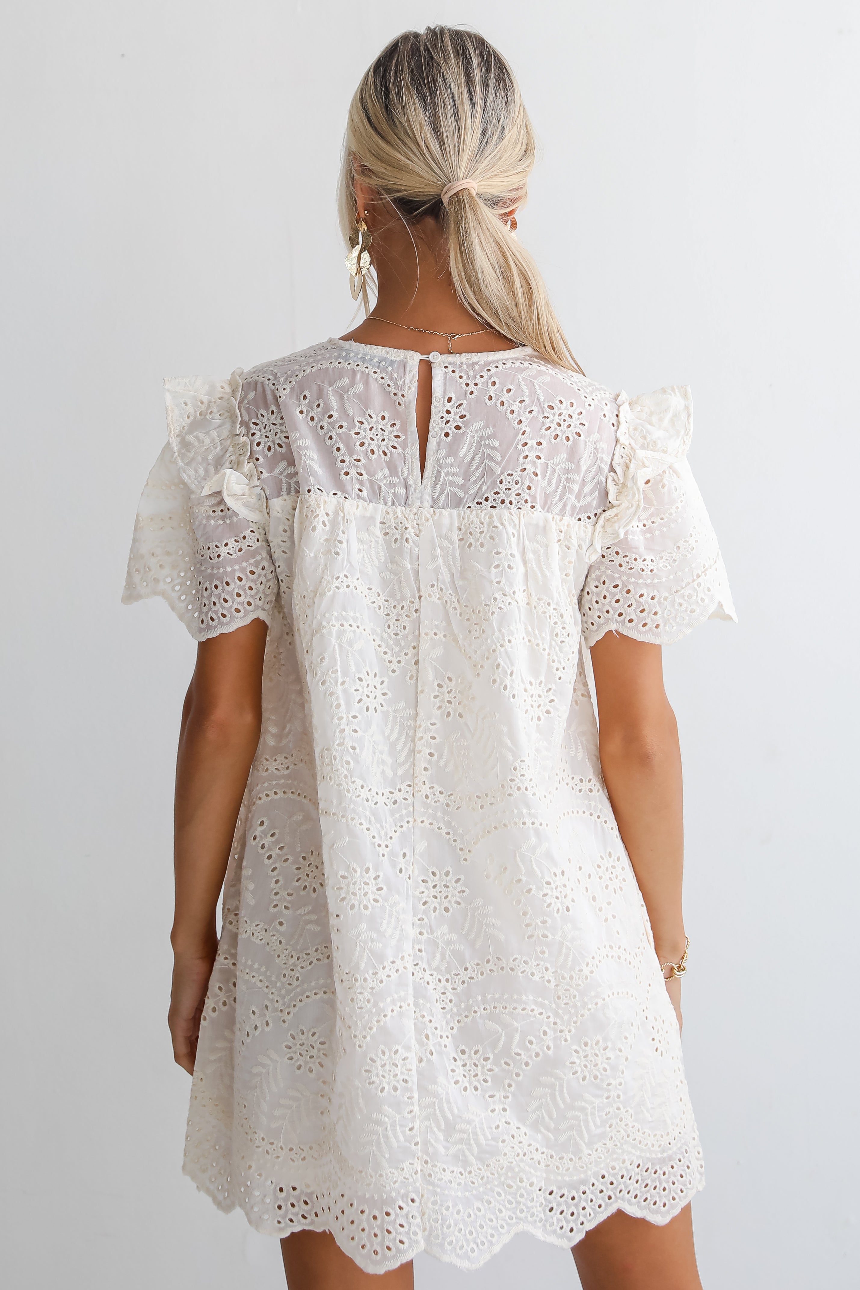 Goddess Aura Ivory Eyelet Mini Dress