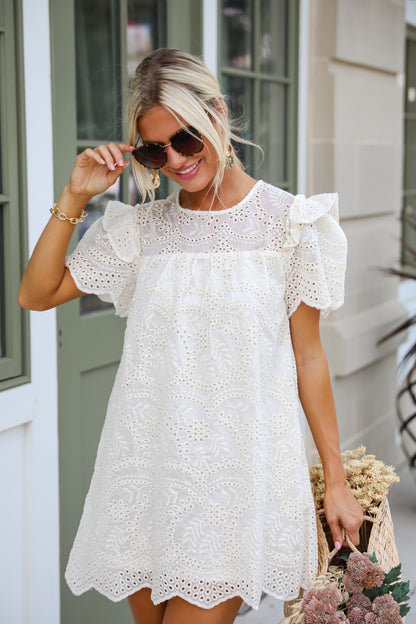 Goddess Aura Ivory Eyelet Mini Dress