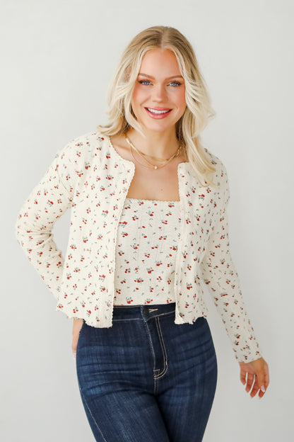 Stop And Smell The Roses Ivory Floral Cardigan