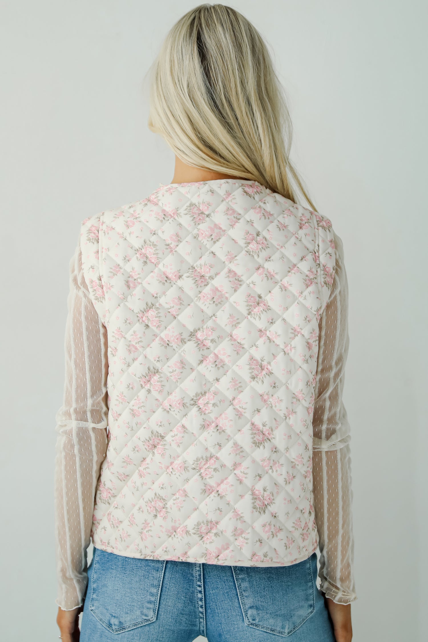 Sincerely Romantic Ivory Floral Quilted Tie Vest