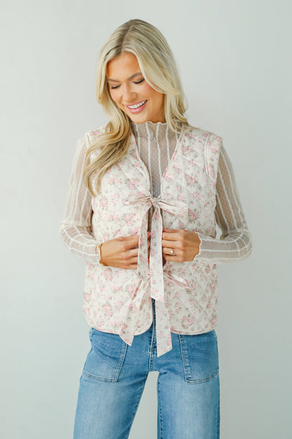 Sincerely Romantic Ivory Floral Quilted Tie Vest