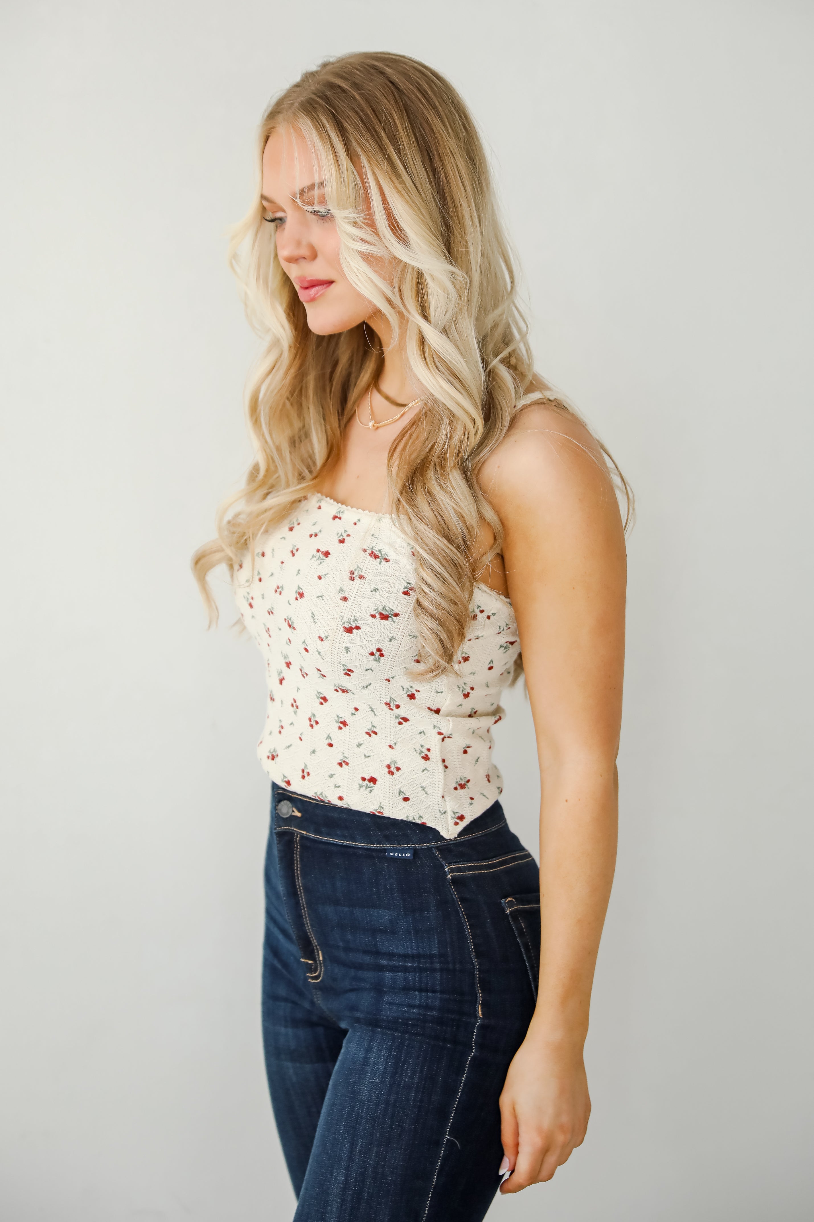 Stop And Smell The Roses Ivory Floral Tank