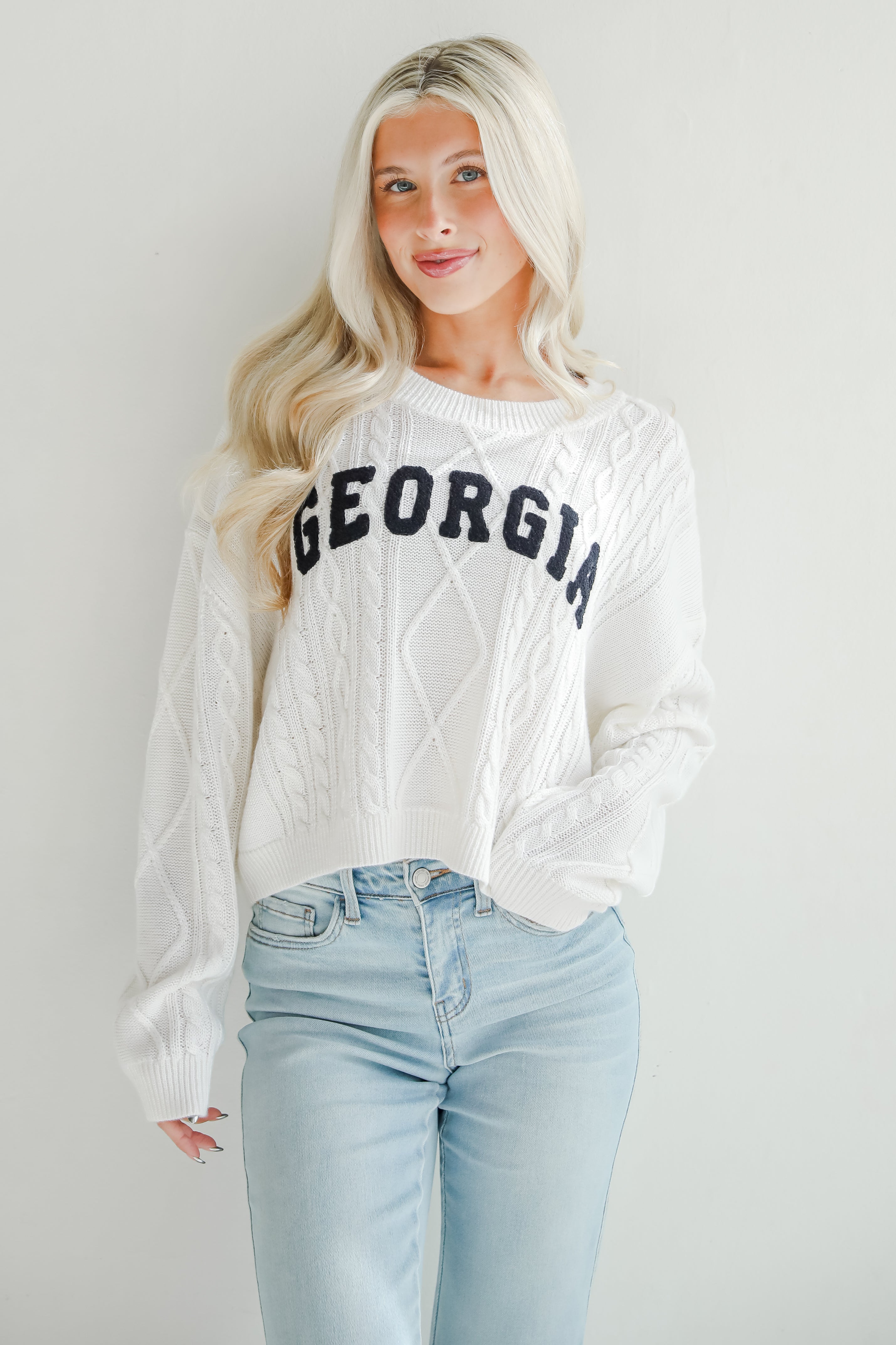 Ivory Georgia Cable Knit Sweater