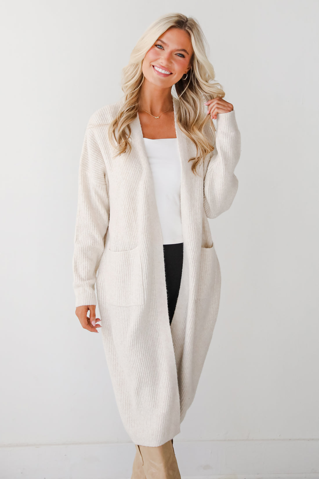 Memorably Charming Ivory Longline Sweater Cardigan