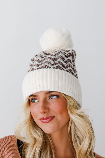 Alpine Poise Ivory Pom Pom Beanie