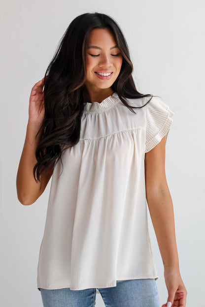 Convincing Aesthetic Cream Ruffle Blouse