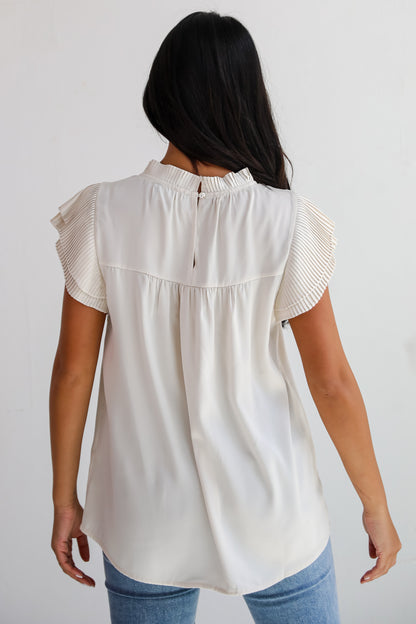 Convincing Aesthetic Cream Ruffle Blouse