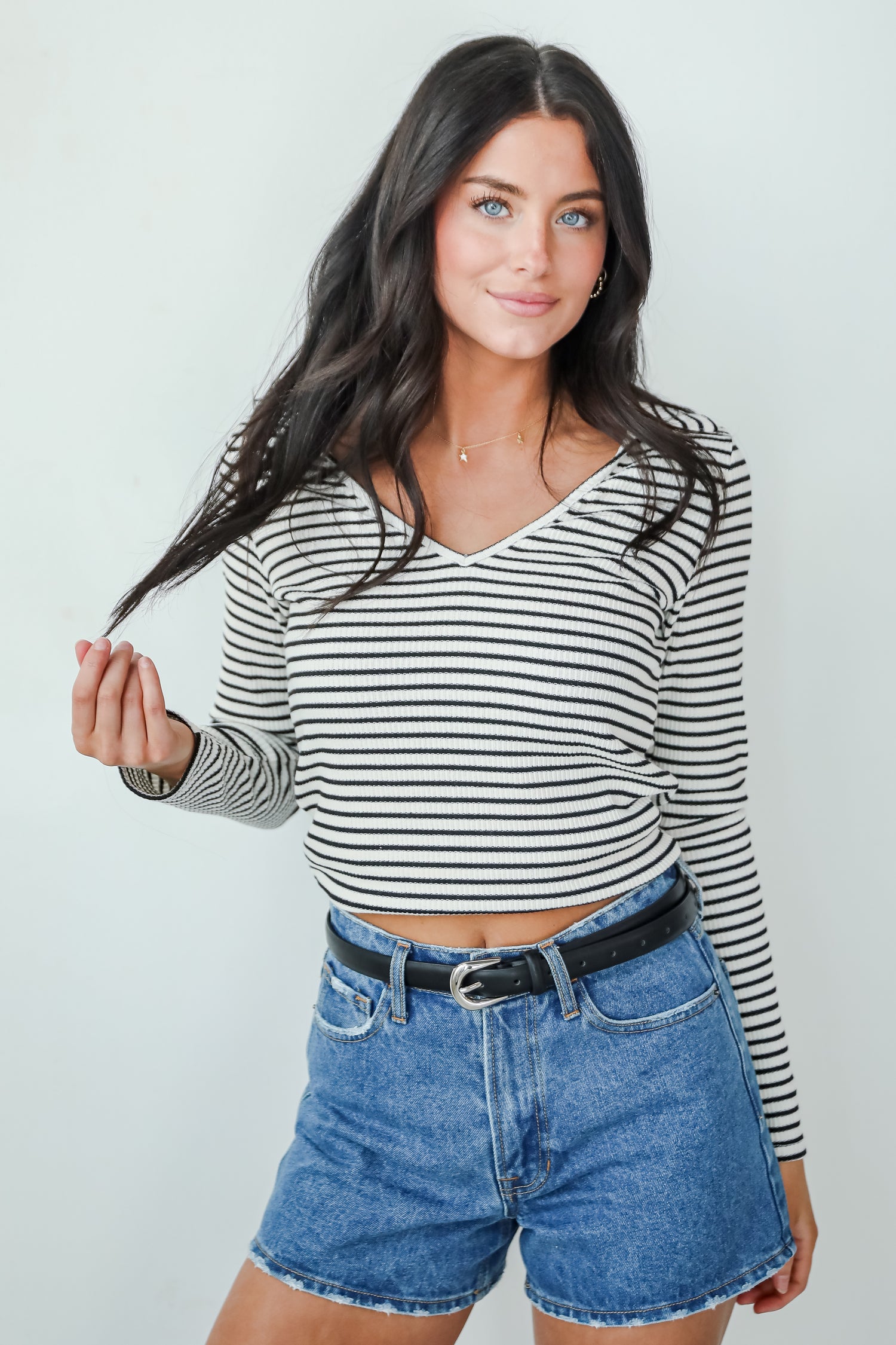 Chic Existence Ivory Striped Collared Top