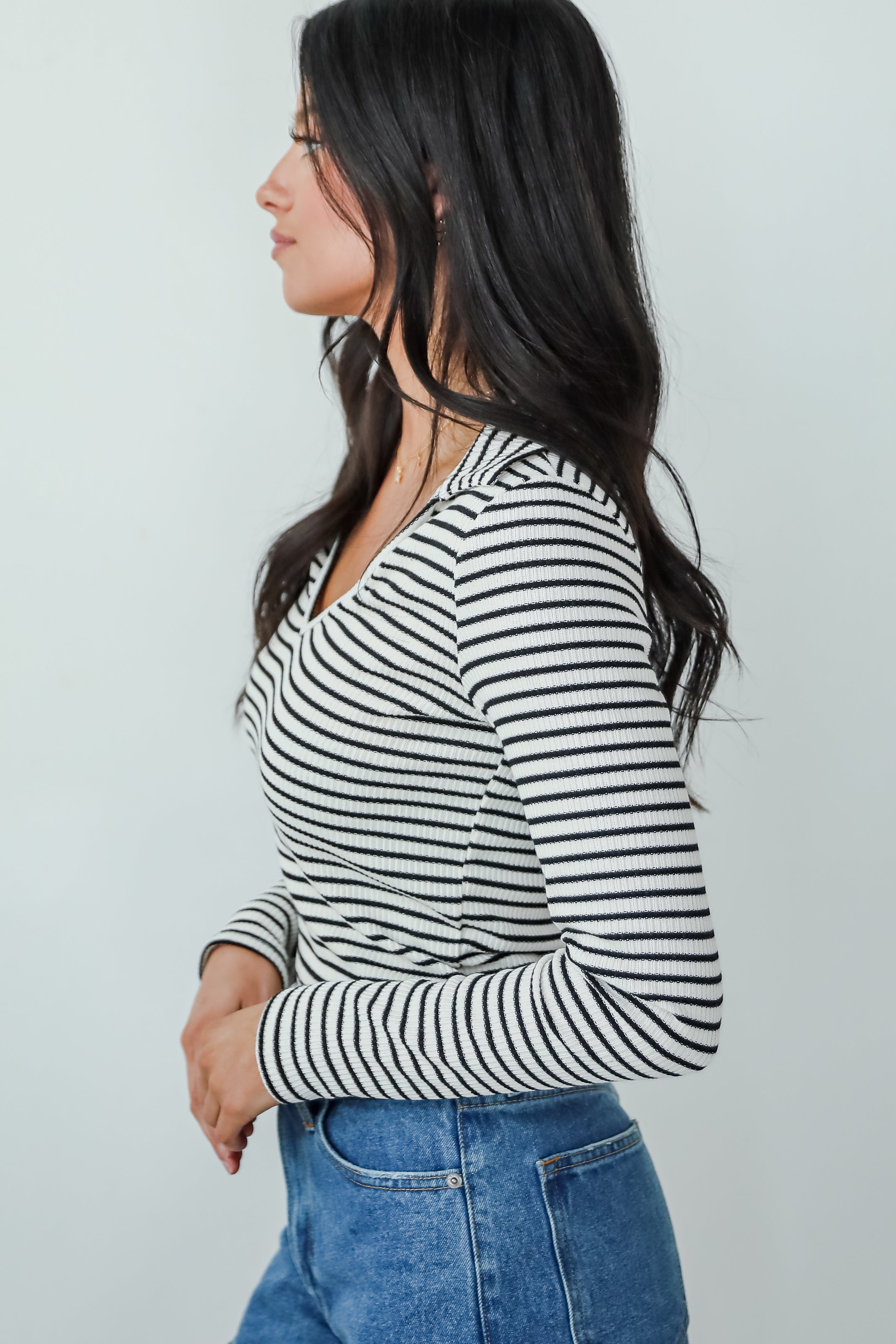 Chic Existence Ivory Striped Collared Top