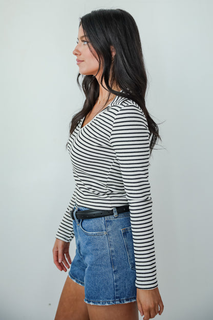 Chic Existence Ivory Striped Collared Top