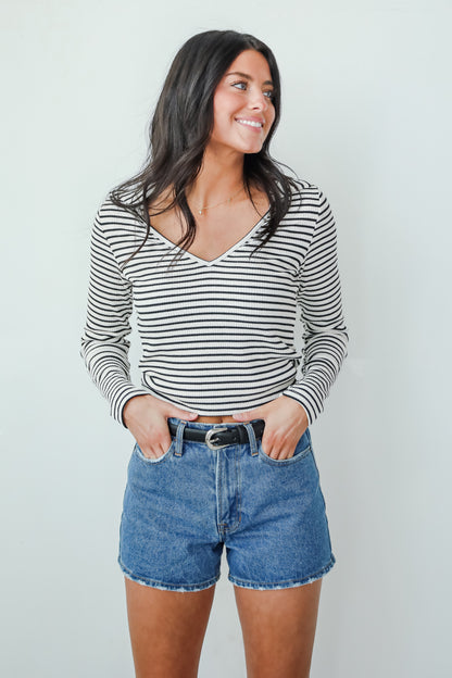 Chic Existence Ivory Striped Collared Top