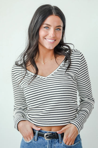 Chic Existence Ivory Striped Collared Top