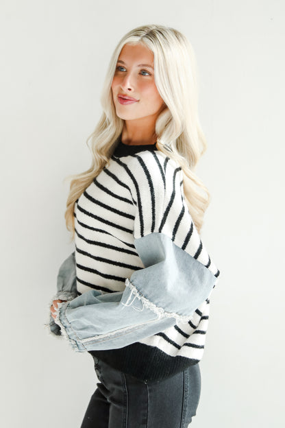 Coveted Element Ivory Striped Contrast Sweater