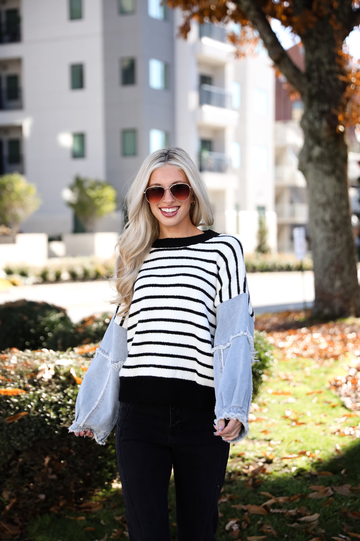 Coveted Element Ivory Striped Contrast Sweater