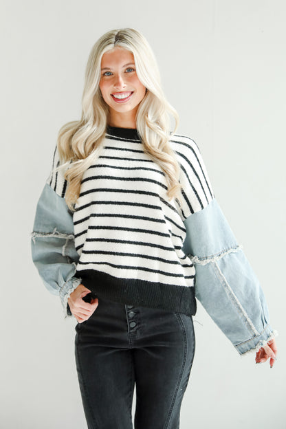 Coveted Element Ivory Striped Contrast Sweater