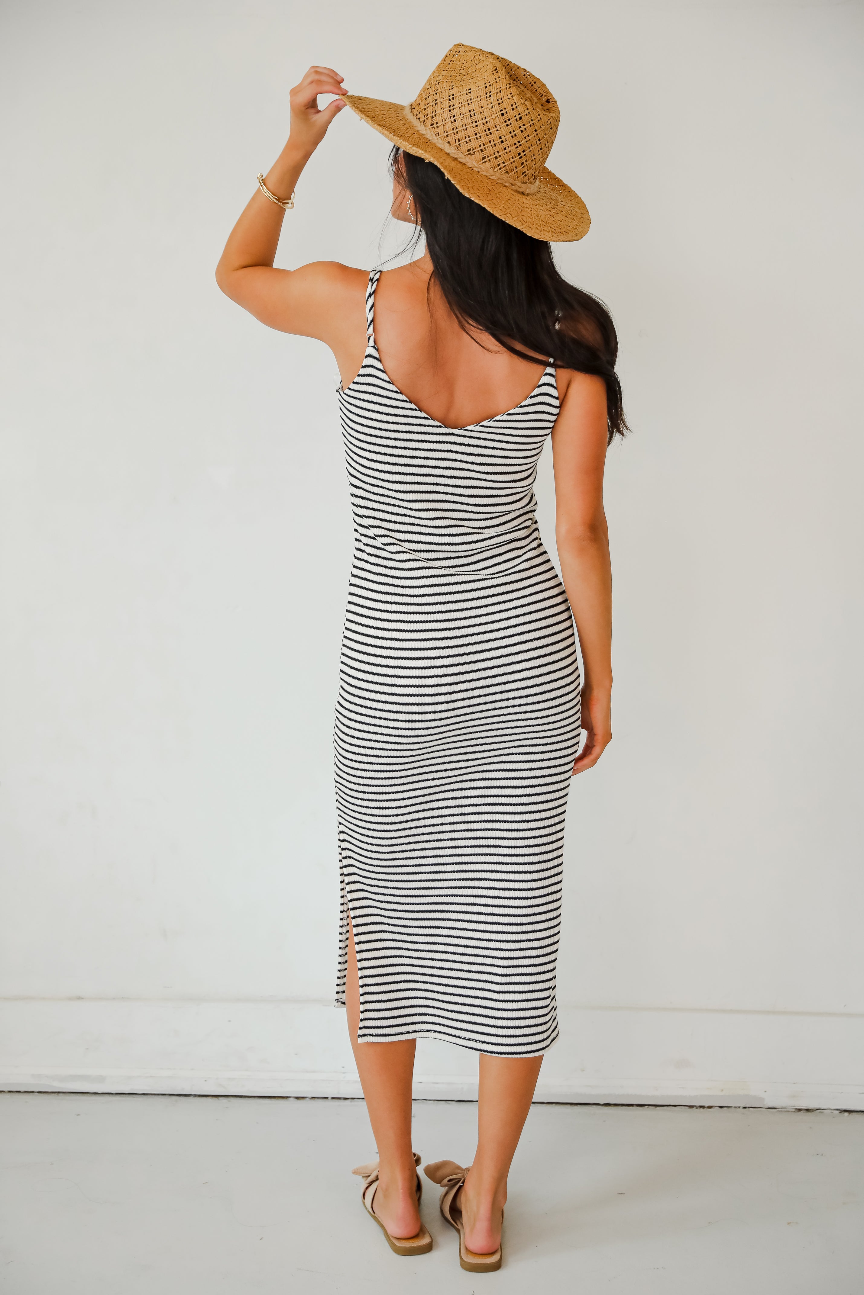 Impressive Edge Ivory Striped Knit Midi Dress