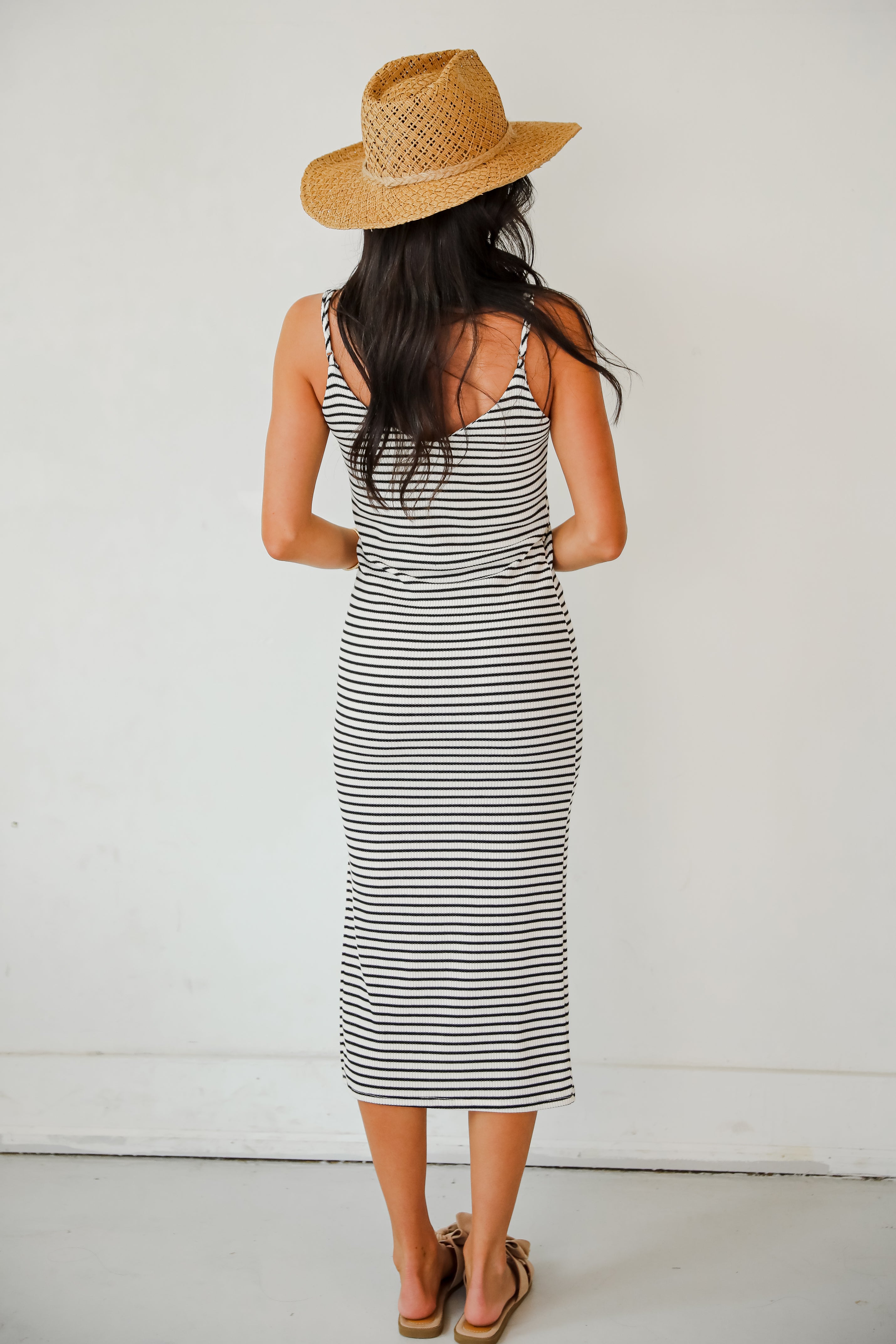 Impressive Edge Ivory Striped Knit Midi Dress