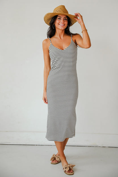 Impressive Edge Ivory Striped Knit Midi Dress