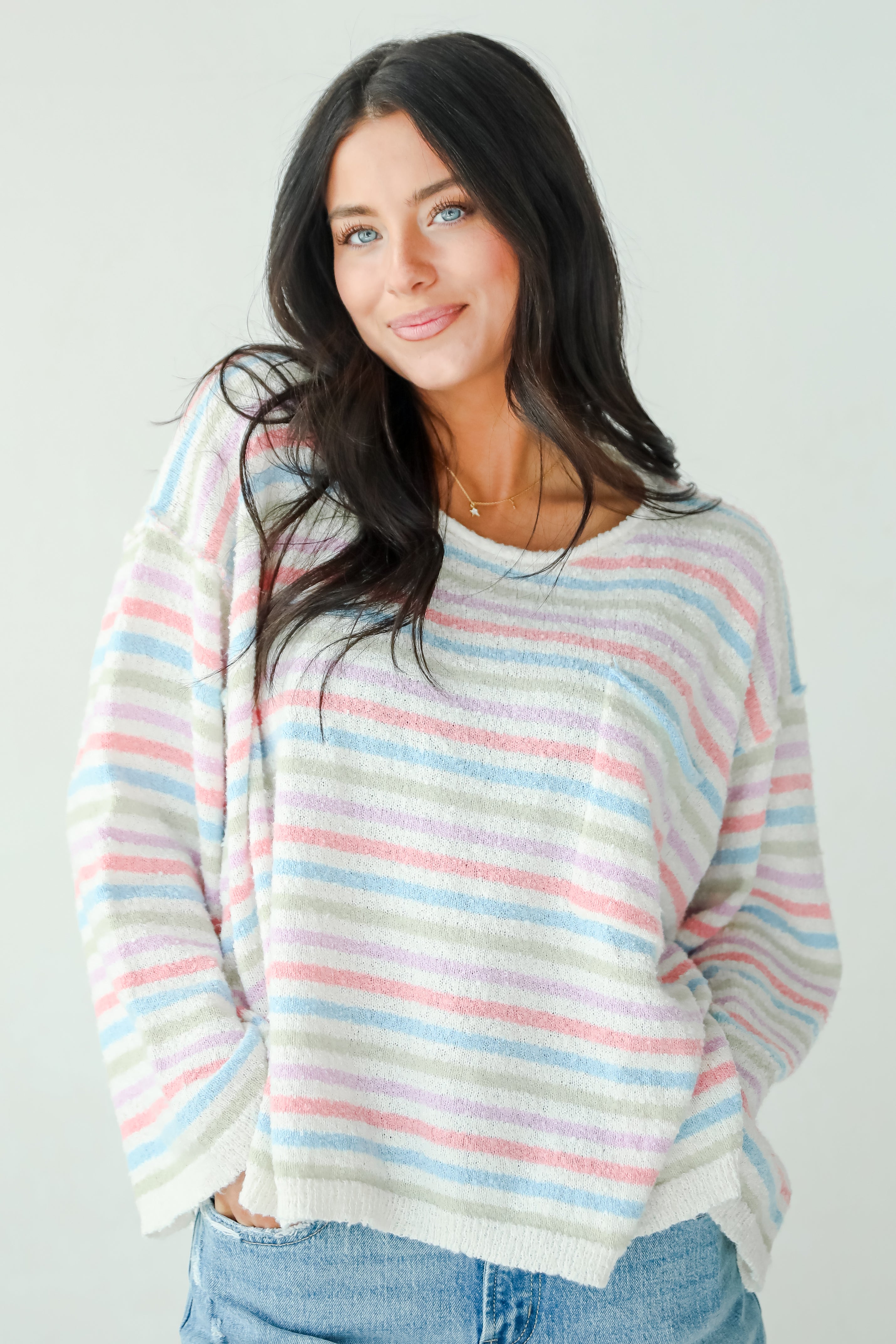 Sensationally Sweeter Ivory Striped Lightweight Knit Sweater