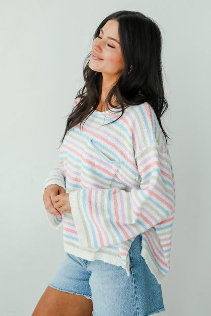 Sensationally Sweeter Ivory Striped Lightweight Knit Sweater