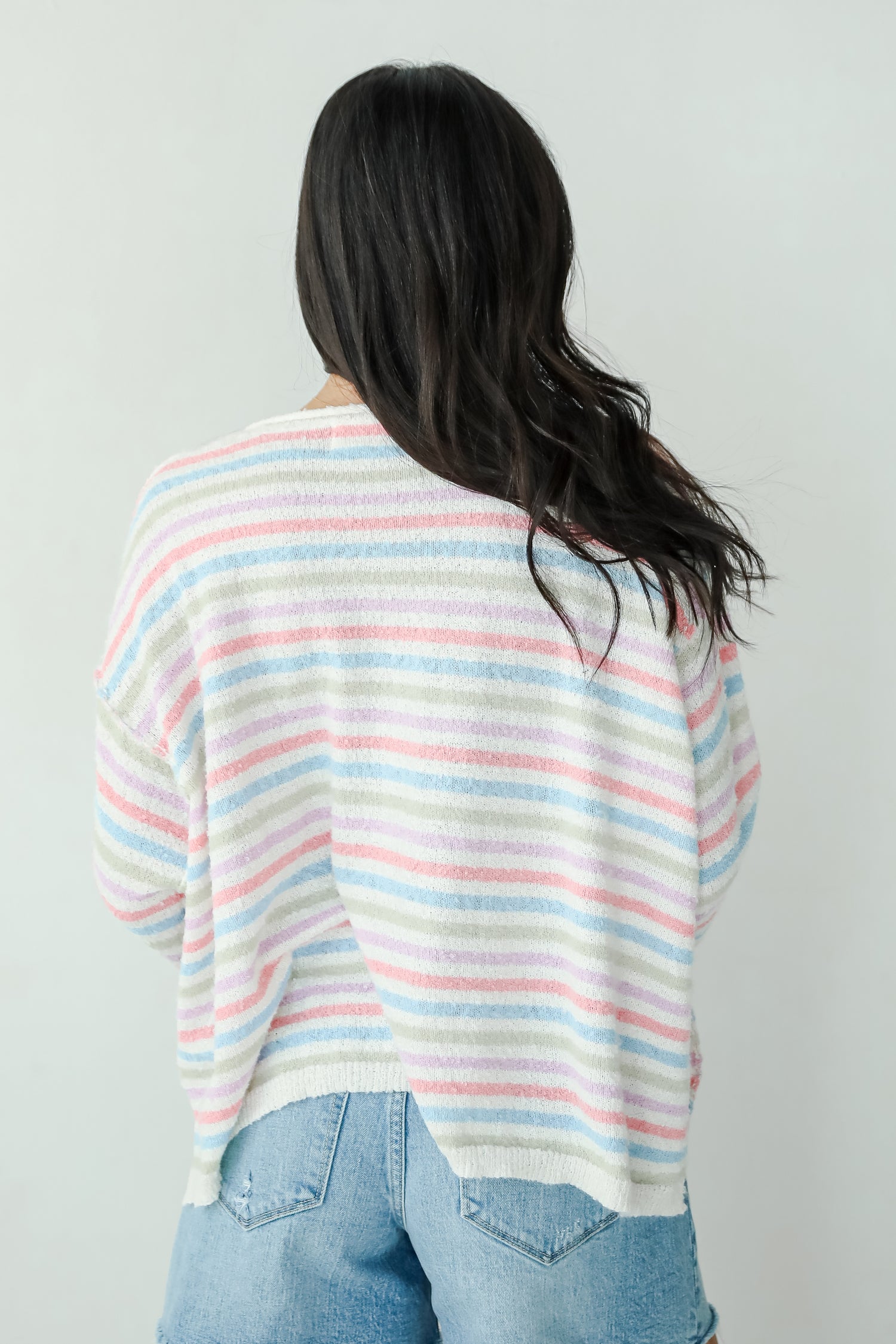 Sensationally Sweeter Ivory Striped Lightweight Knit Sweater