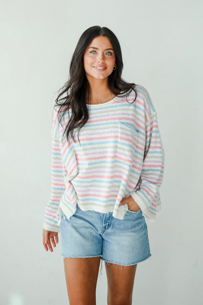 Sensationally Sweeter Ivory Striped Lightweight Knit Sweater