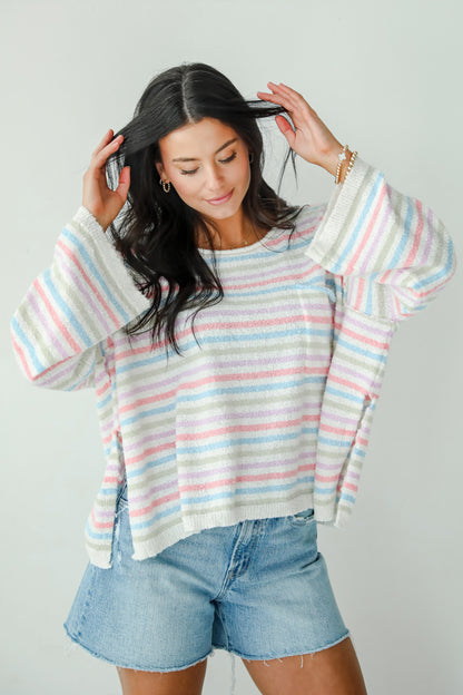 Sensationally Sweeter Ivory Striped Lightweight Knit Sweater