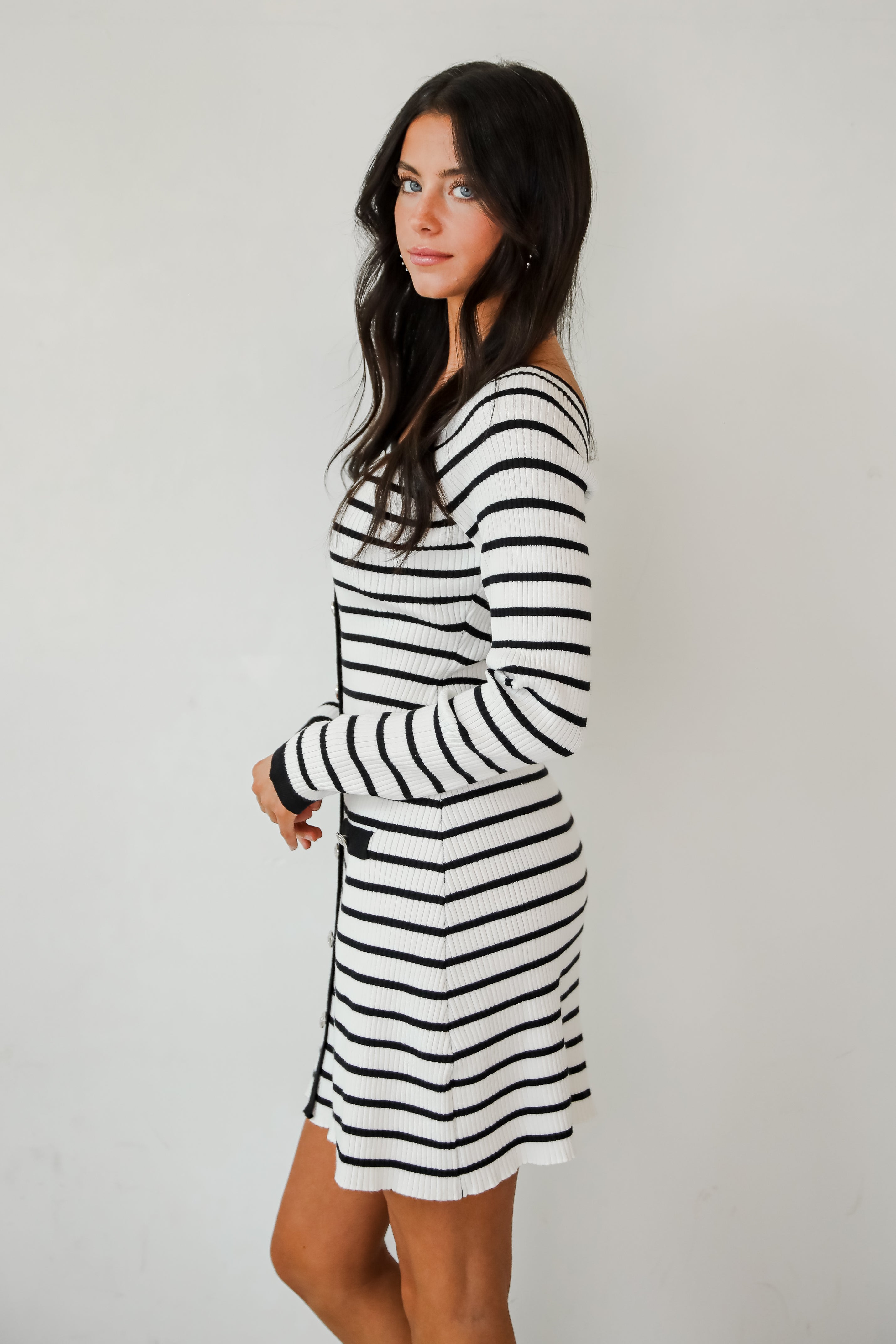 Enchanting Edge Ivory Striped Ribbed Knit Mini Dress