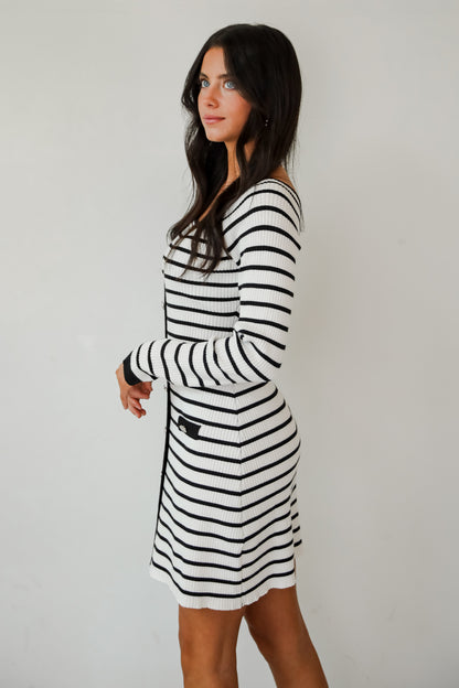 Enchanting Edge Ivory Striped Ribbed Knit Mini Dress