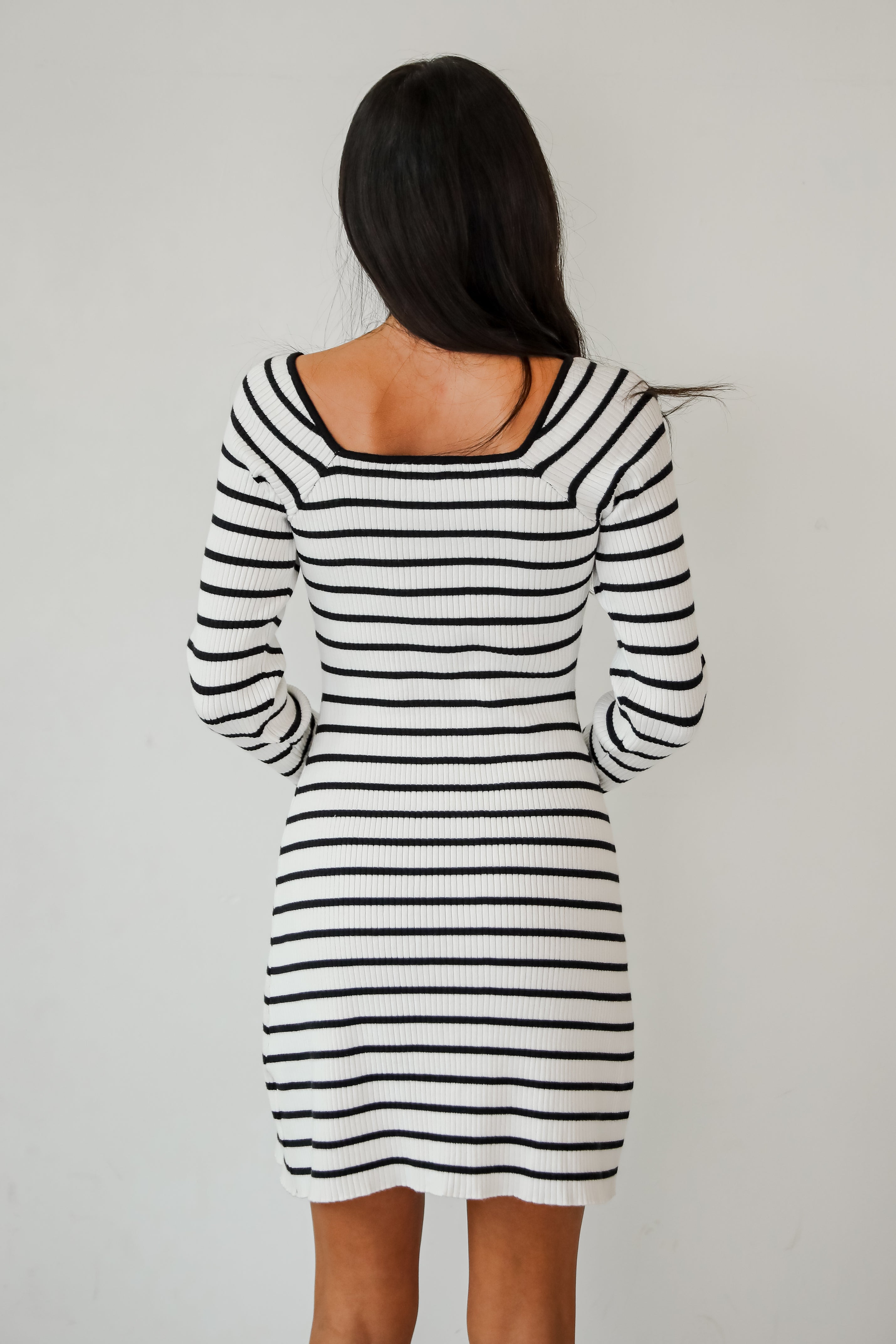 Enchanting Edge Ivory Striped Ribbed Knit Mini Dress