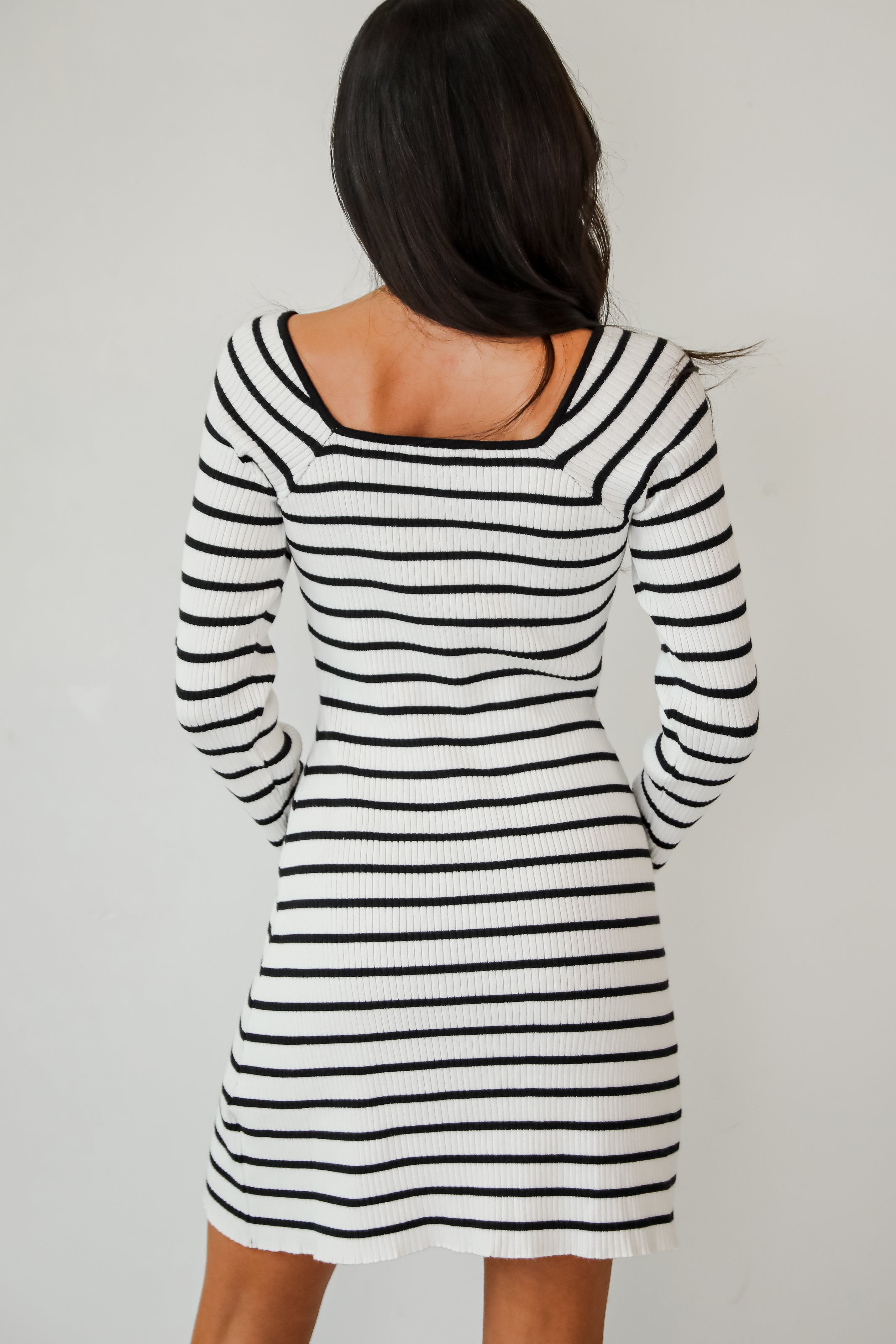 Enchanting Edge Ivory Striped Ribbed Knit Mini Dress