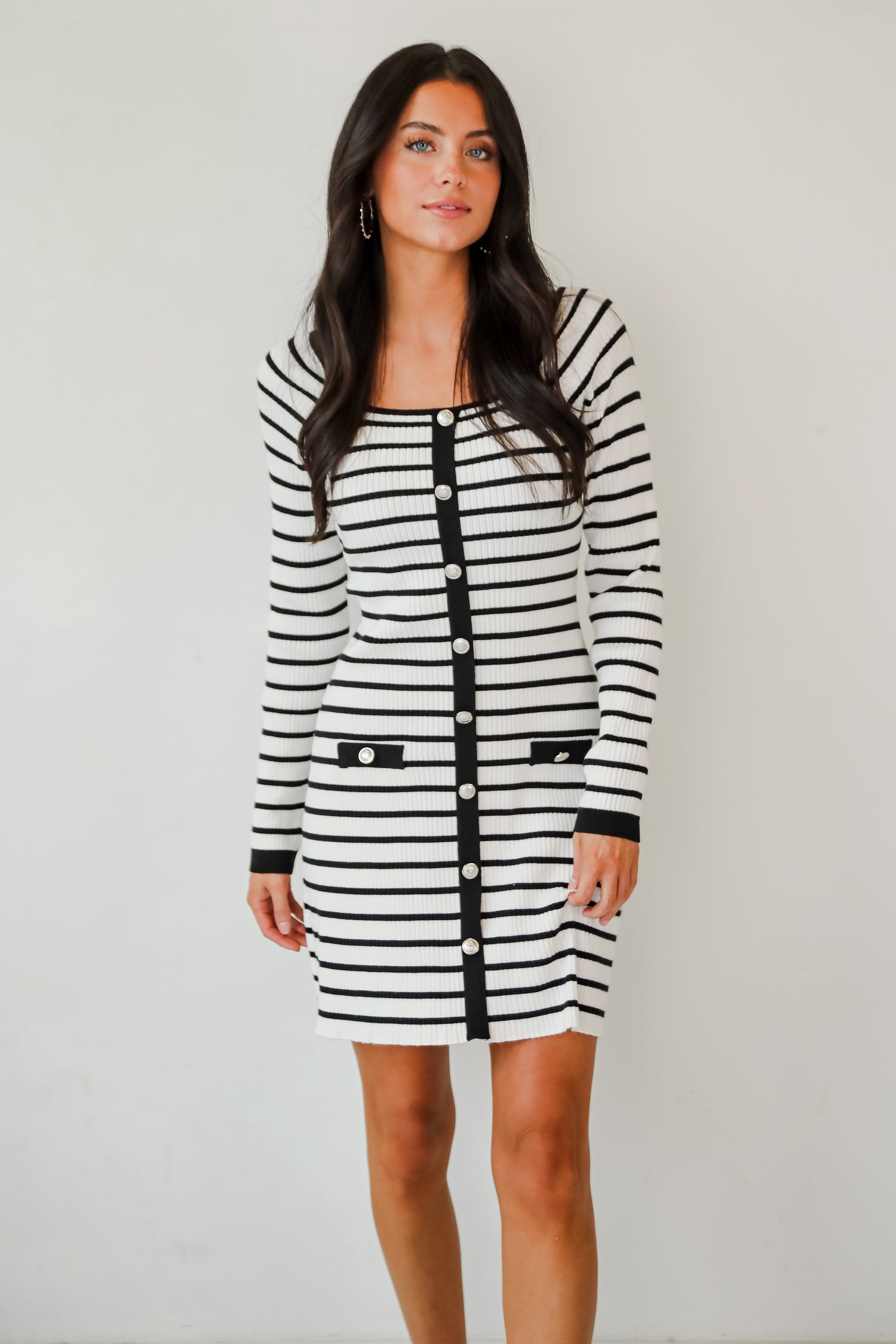 Enchanting Edge Ivory Striped Ribbed Knit Mini Dress