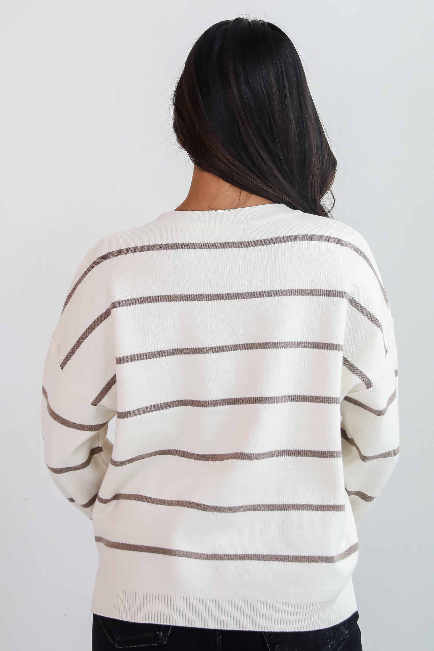 Coziest Poise Ivory Striped Sweater