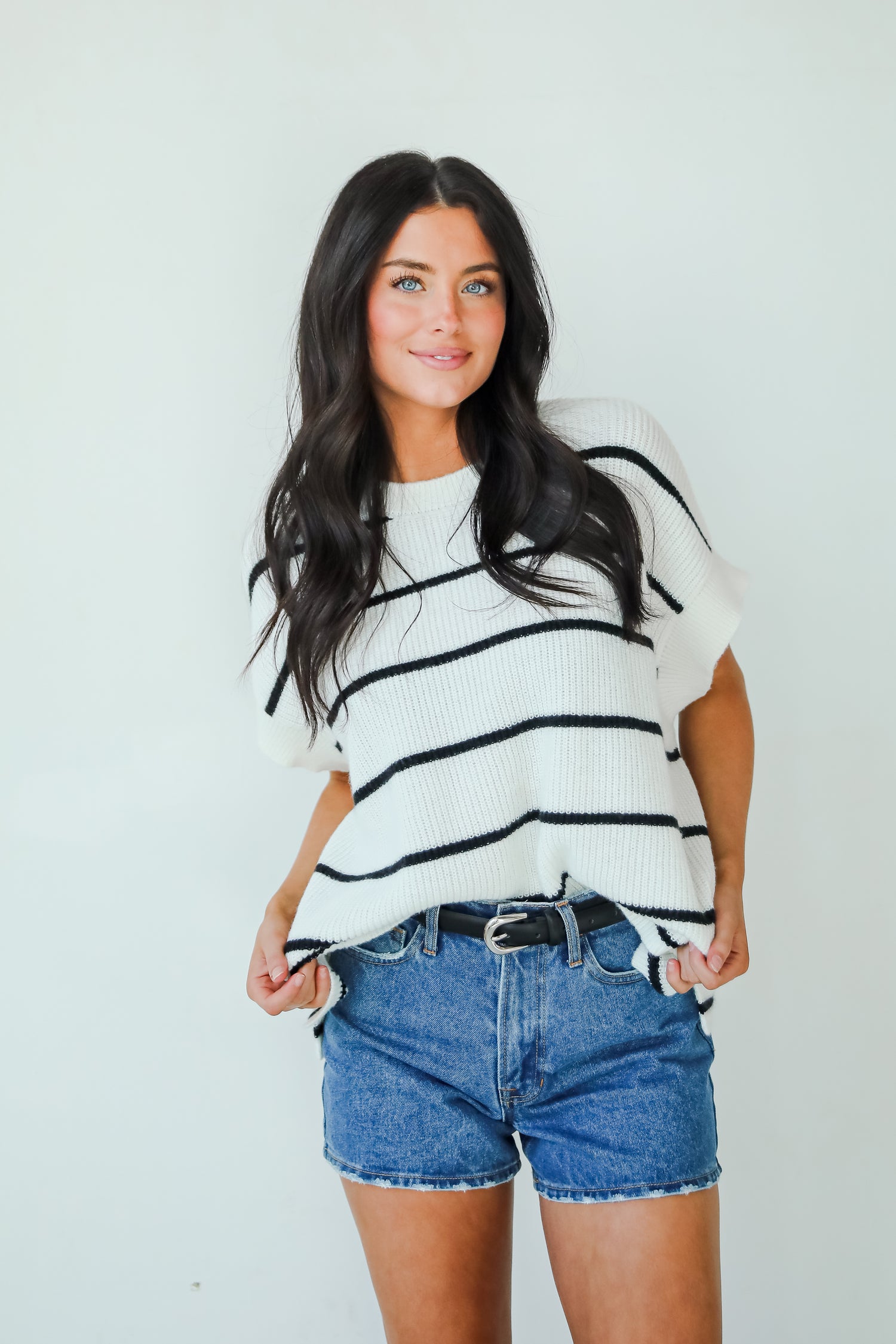 Completely Charming Ivory Striped Sweater Top