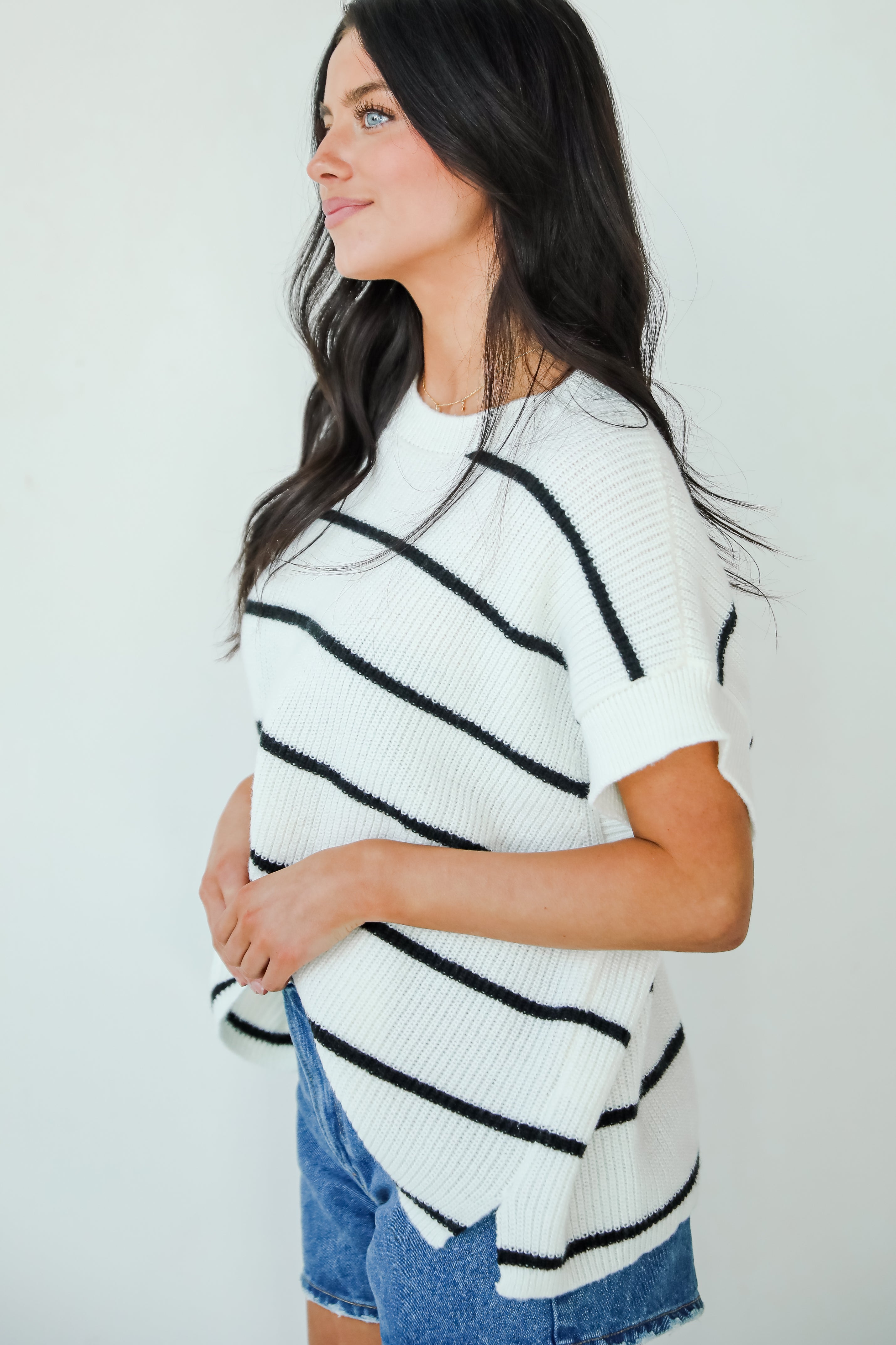 Completely Charming Ivory Striped Sweater Top