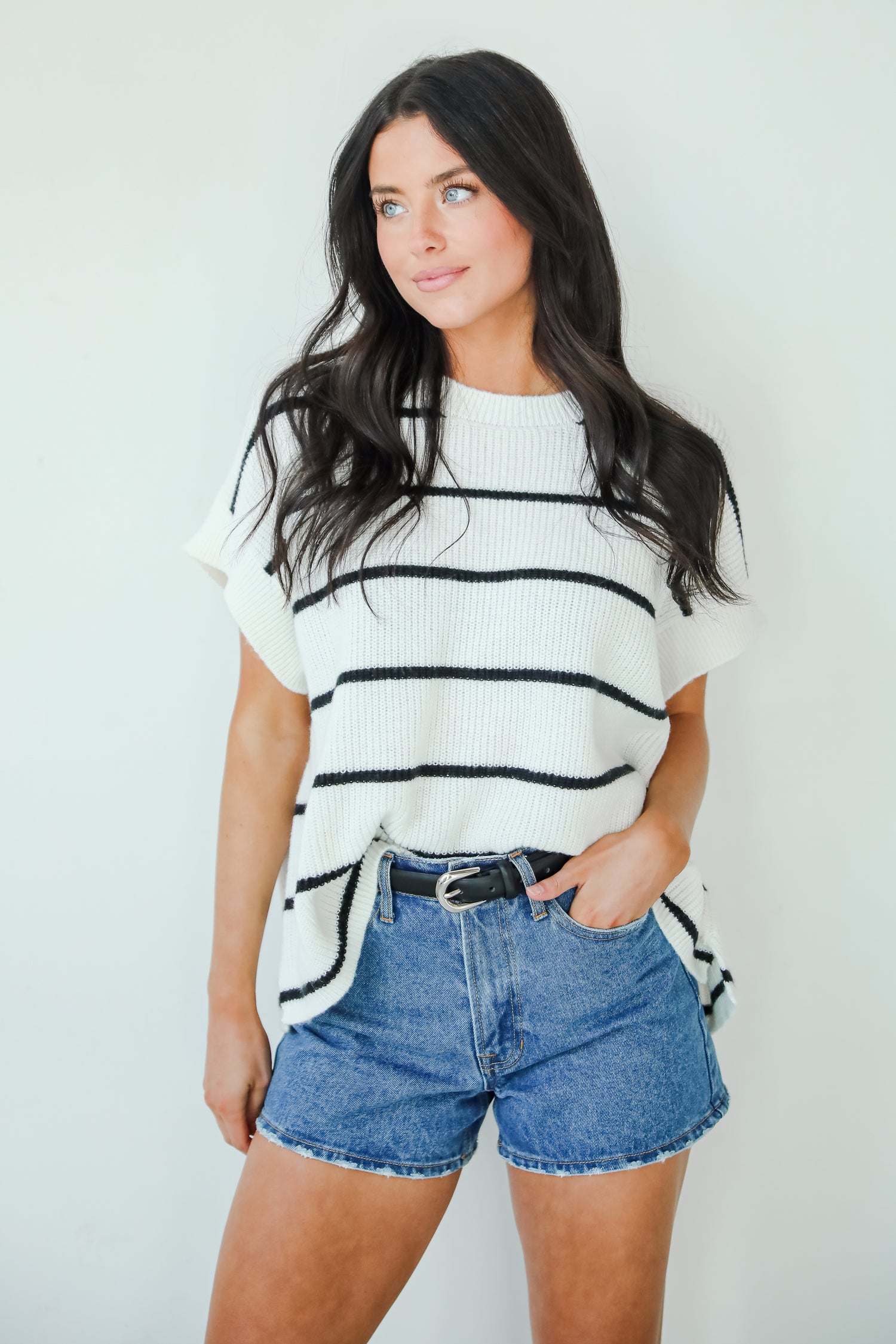 Completely Charming Ivory Striped Sweater Top