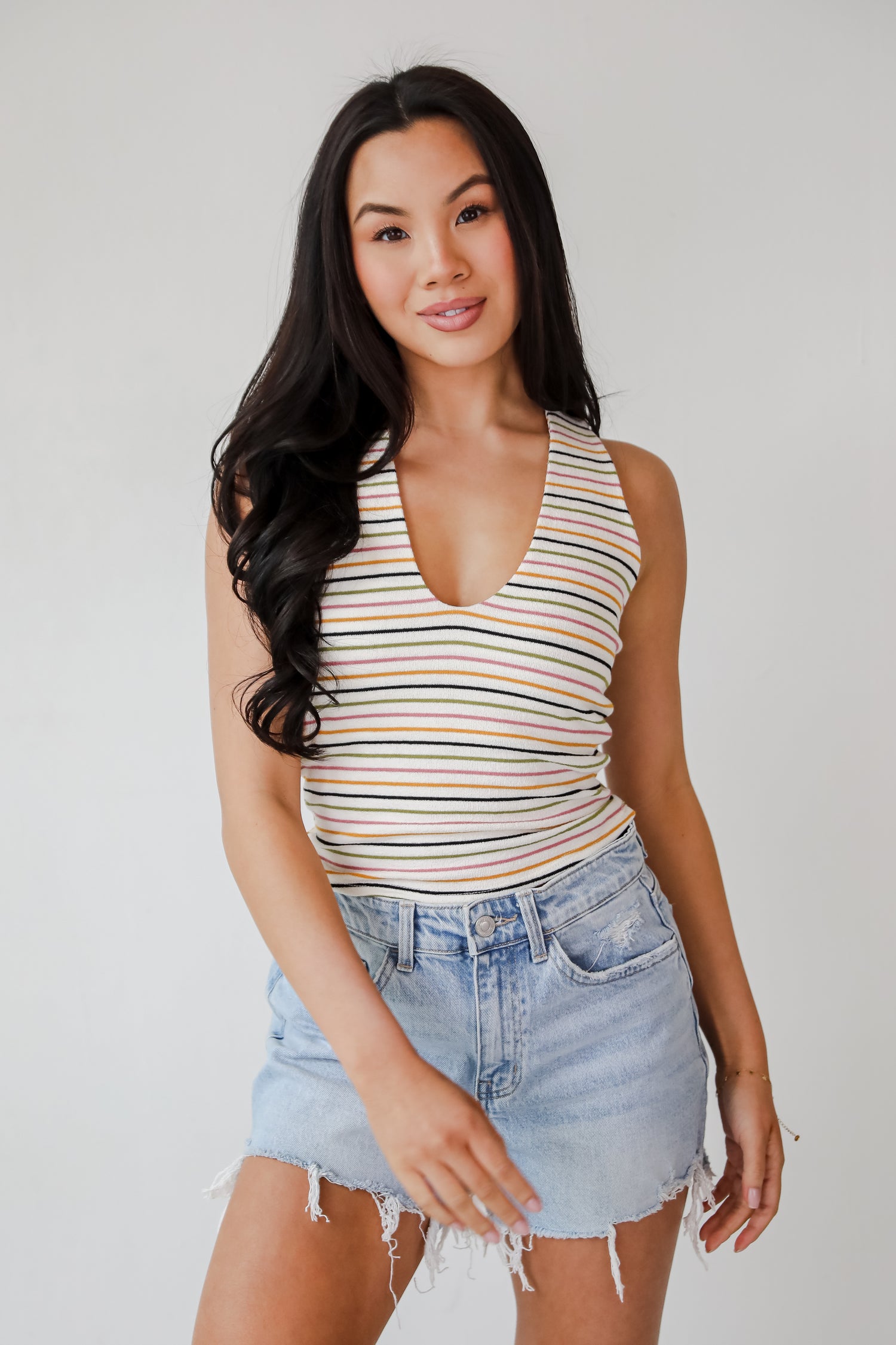 Beaming Perfection Ivory Striped Tank