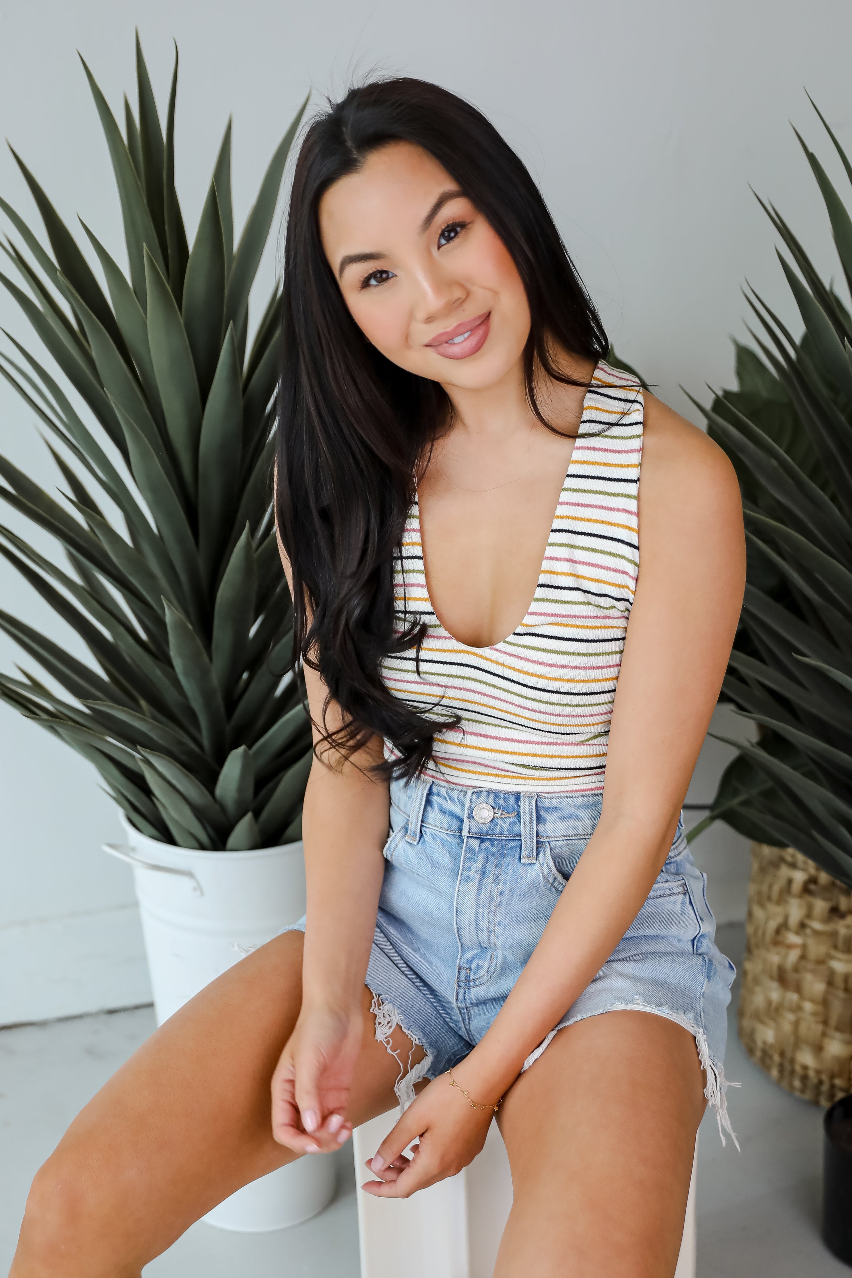 Beaming Perfection Ivory Striped Tank