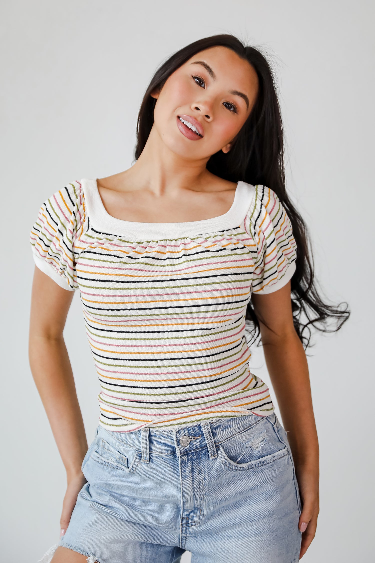 Beaming Perfection Ivory Striped Top