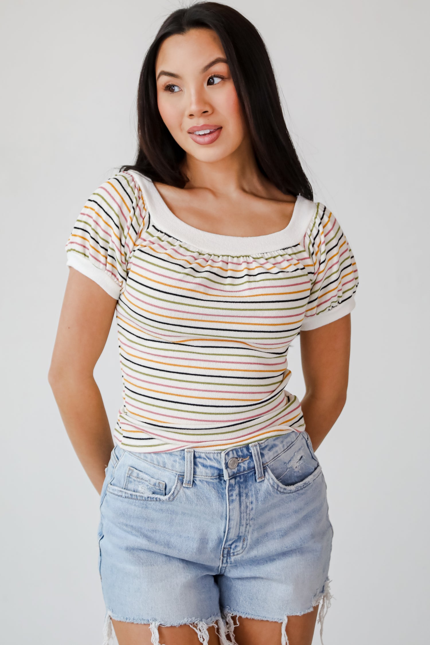 Beaming Perfection Ivory Striped Top