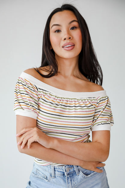 Beaming Perfection Ivory Striped Top