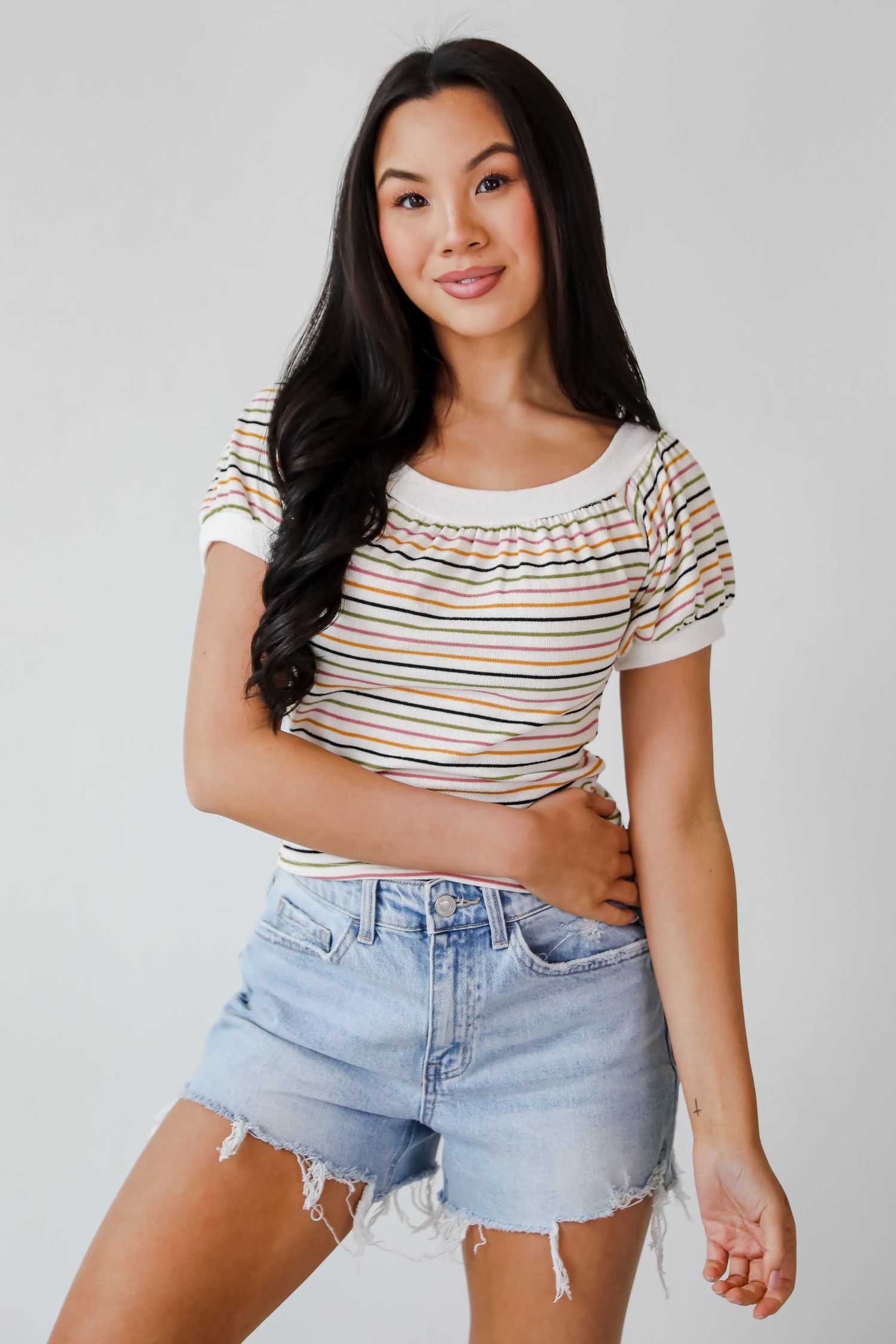 Beaming Perfection Ivory Striped Top